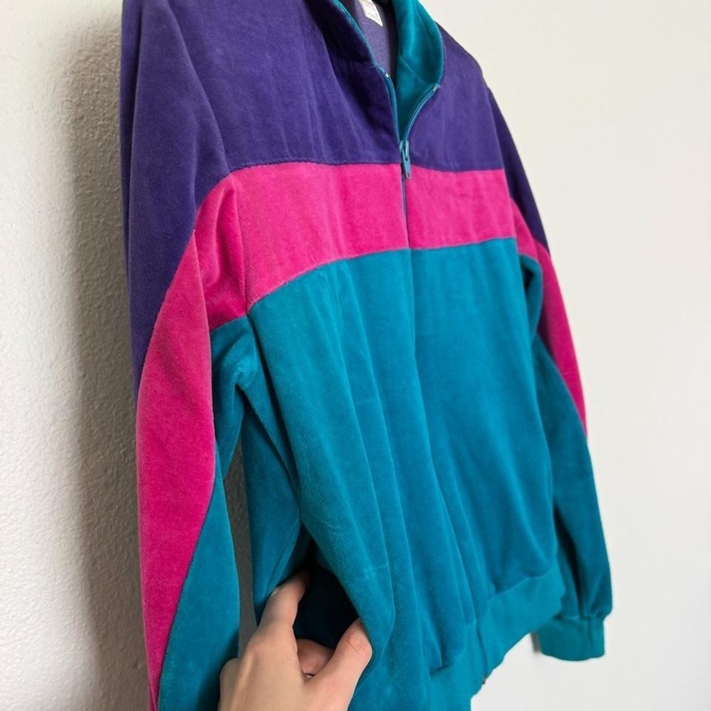 Vintage Jantzen Velour Colorblock Zip Up Track Jacket Made USA - Picture 7 of 8